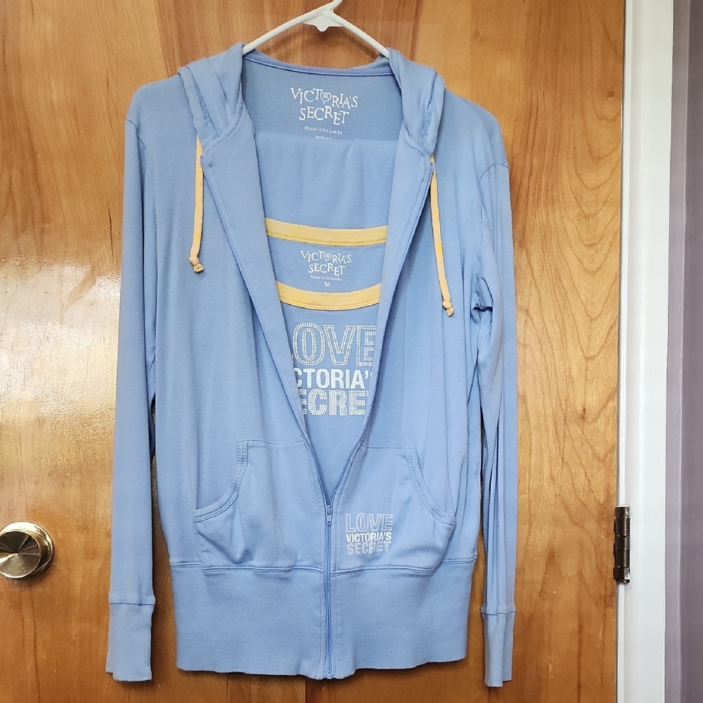 Victoria's Secret Light Blue Hoodie with Yellow Accents